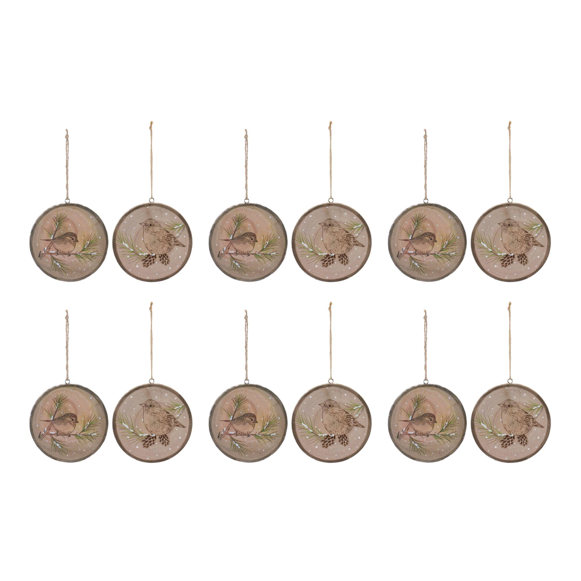 12ct. 4" Wood Bird Tree Disc Ornament Set